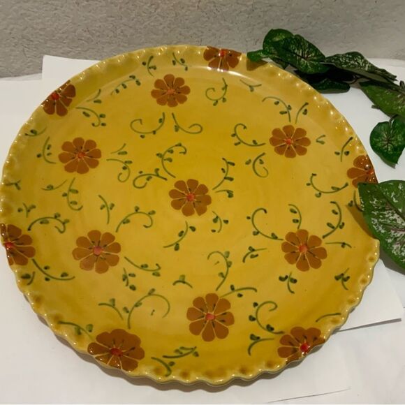 New Sur La Table Spring Summer Floral Design  scalloped Plate Italy Flower 15” - Picture 2 of 6